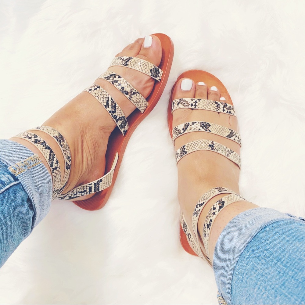 Snake Print Ankle Strap Sandals - Picture 2 of 7
